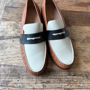 Cole Haan Three-Tone Leather Penny Loafers — Cream, Black & Tan